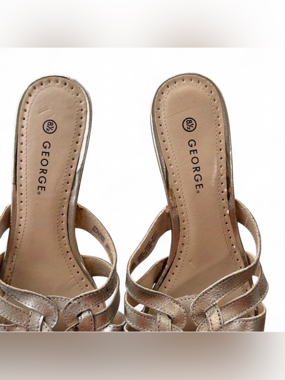 George Metallic Silver Pointy Stiletto Heel Mules Strappy Sandals Women's 8.5 - Picture 5 of 11